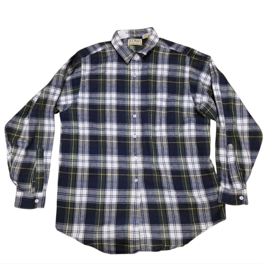 L.L. Bean Shirt Green Original Tartan Classic Check Plaid USA Flannel Women's 12